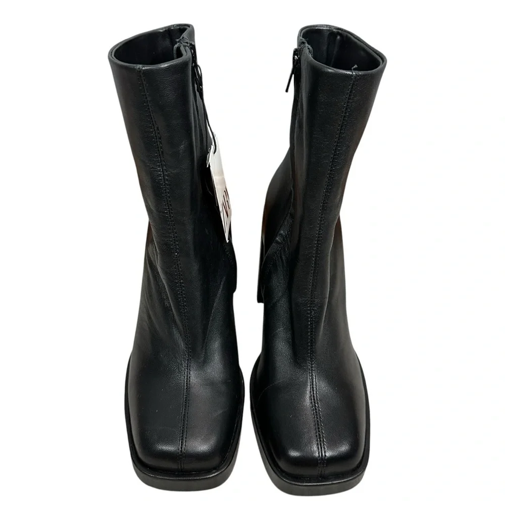 ZARA PLATFORM LEATHER HEELED ANKLE BOOTS